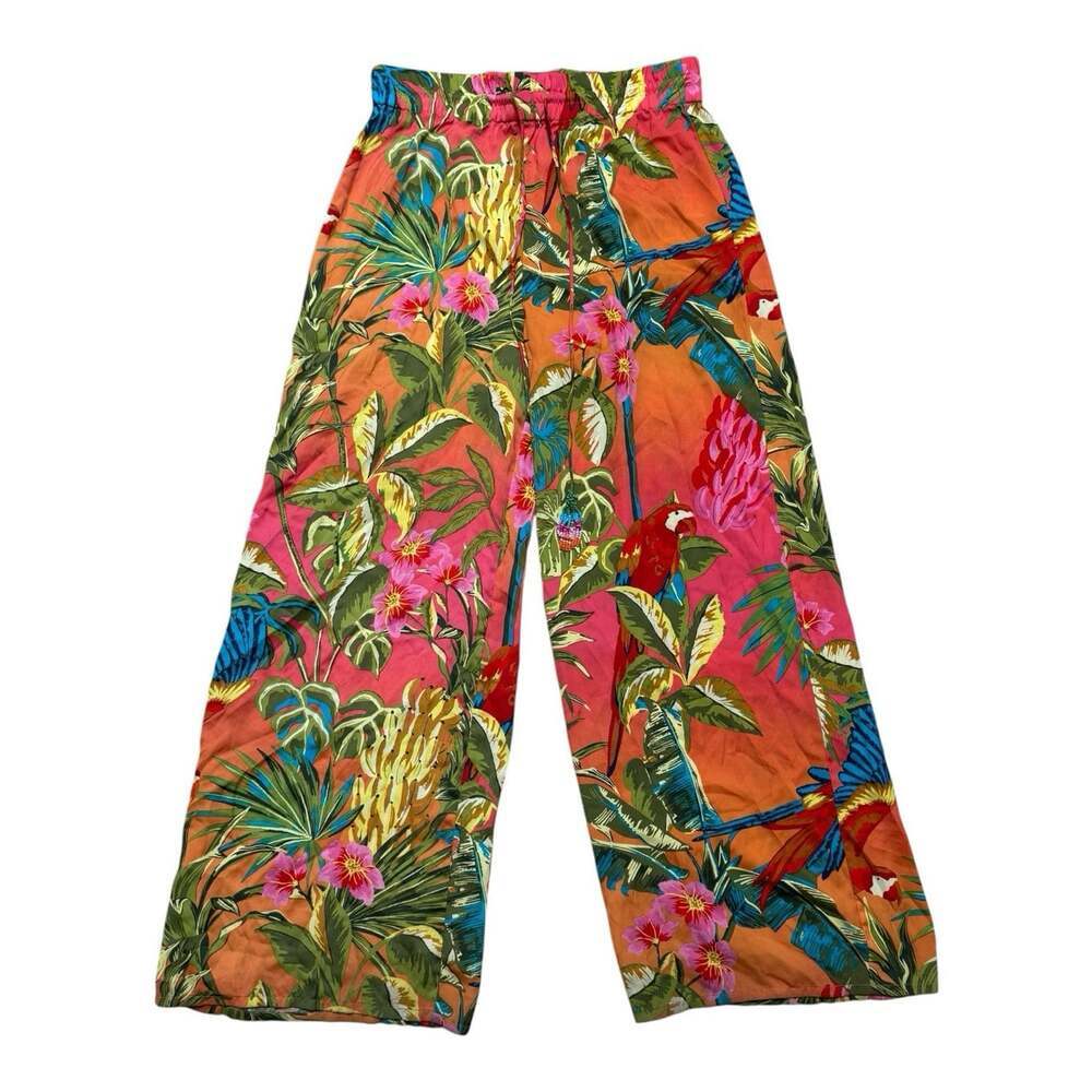 Rachel Zoe Women’s Medium Tropical Floral Wide Leg Pants Elastic Waist